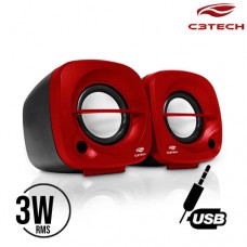 Caixa de Som Speaker 2.0 3W RMS P2 USB para PC/Notebook SP-303RD C3 Tech - Vermelha